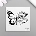 Татуировка на тело чёрная "Бабочка со змеёй" 6х6 см - фото 321814333