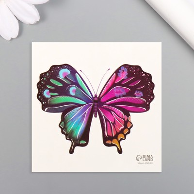 Татуировка на тело цветная "Цветная бабочка" 6х6 см