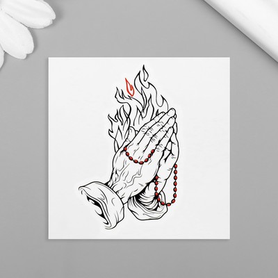 Татуировка на тело чёрно-красная "Пламя в руках" 6х6 см