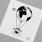 Татуировка на тело чёрная "Воздушный шар с чемоданом" 6х6 см - Фото 3