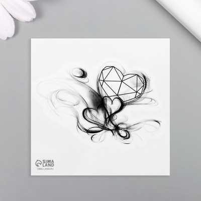 Татуировка на тело чёрная "Чёрнила. Сердечки" 6х6 см