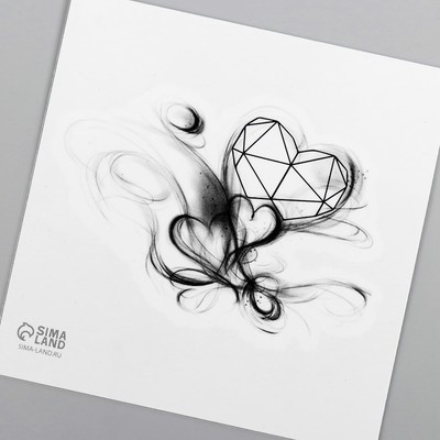 Татуировка на тело чёрная "Чёрнила. Сердечки" 6х6 см