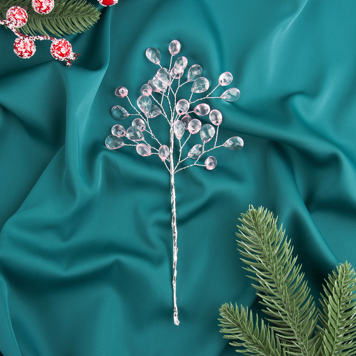 Новогодняя ветка декоративная «Зимнее волшебство. Хрустальная сказка», пластик, 23 см, овал розовый - Фото 1