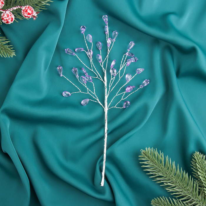 Еловая ветка декоративная «Зимнее волшебство. Хрустальная сказка», 23 см, капелька сиреневая - Фото 1