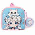 Рюкзак детский плюшевый с кошельком "Девочка с котиком", 24*24 см, цвет розовый - фото 10362178