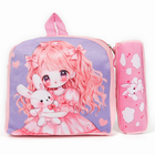 Рюкзак детский плюшевый с пеналом "Аниме девочка", 24*24 см, цвет розовый - фото 4604922