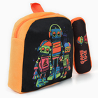 Рюкзак детский плюшевый с пеналом "Роботы", 24*24 см, цвет оранжевый - фото 4604939