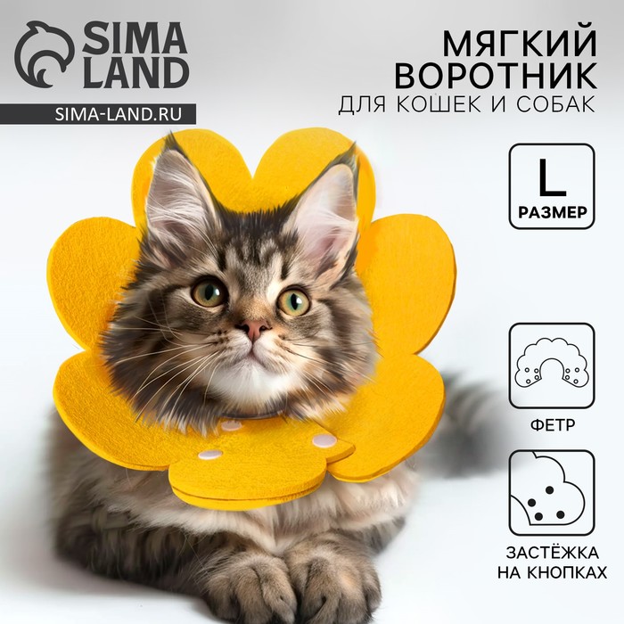 

Ветеринарный защитный воротник для кошек и собак, желтый, размер L ( обх. шеи 21-26 см)