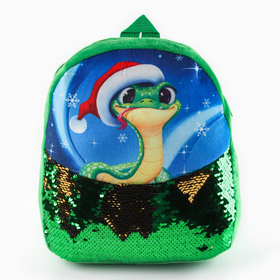 Рюкзак детский "Змейка" с пайетками, 23*28 см, цвет зеленый