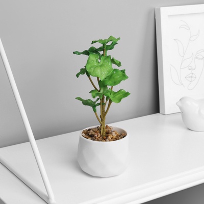 Искусственный цветок в горшке «Филодендрон селло» (мягкий лист), 12×6 см, МИКС