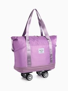 Сумка дорожная 20" на съемных колёсах, отдел на молнии, с увеличением, 3 наружных кармана, держатель для чемодана, цвет сиреневый - Фото 7