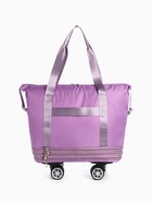 Сумка дорожная 20" на съемных колёсах, отдел на молнии, с увеличением, 3 наружных кармана, держатель для чемодана, цвет сиреневый - Фото 4