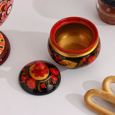 Солонка с крышкой «Хохлома», 9×9 см, дерево
