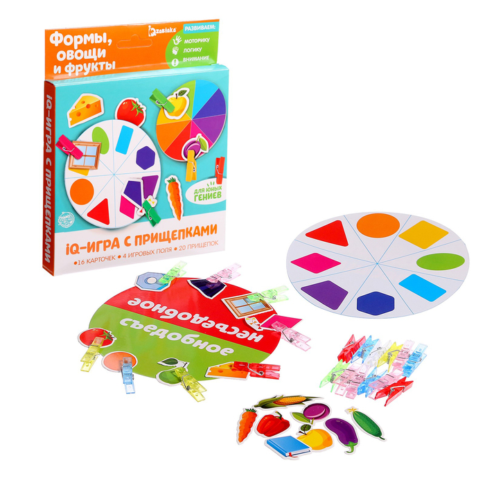 Развивающая игра с прищепками «Формы, овощи и фрукты», по методике Монтессори, уценка - Фото 1