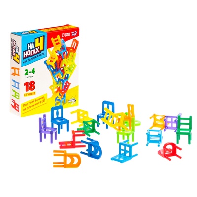 Настольная игра Лас Играс KIDS «На 4 ногах», 18 стульев, 8 цветов, 2-4 игрока, 5+, уценка