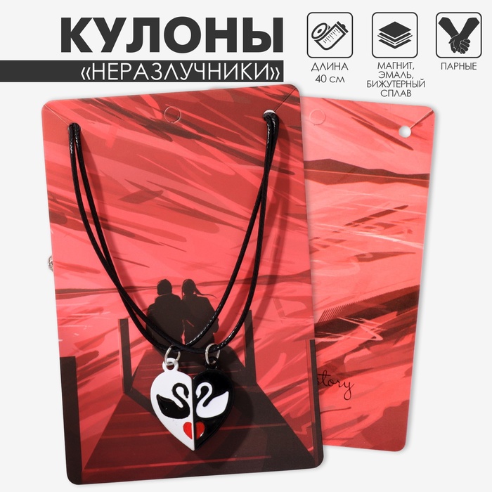 Кулоны парные на магните «Лебеди в сердце», 40 см, цвет белый/чёрный - Фото 1