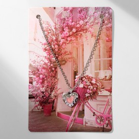 Кулон «Сердце» весна, цвет розовый в серебре, 40 см