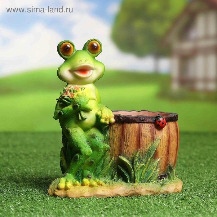 Фигура садовая "Лягушонок с букетом" + кашпо, 20 см - Фото 1