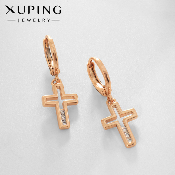 

Серьги со стразами XUPING крест ослепительность, цвет белый в розовом золоте