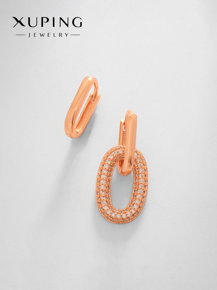 Серьги со стразами XUPING леди, мини, белые в розовом золоте - Фото 1