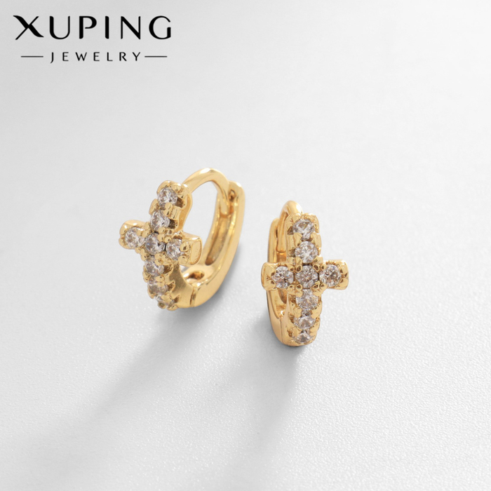 

Серьги-кольца XUPING крест в круге, цвет белый в золоте, d=1 см