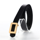 Ремень женский тонкий, 110×1.6 см, прямоугольная пряжка металл, золотистая, чёрный - Фото 3