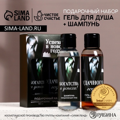 Подарочный набор новогодний мужской «Успехов в году»: гель для душа и шампунь для волос, 2×100 мл, Чистое счастье