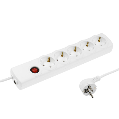Сетевой фильтр Luazon Lighting, 5 розеток, 5 м, 2200 Вт, 3×0.75 мм2, 10 A, 220 В, c предохранителем, белый