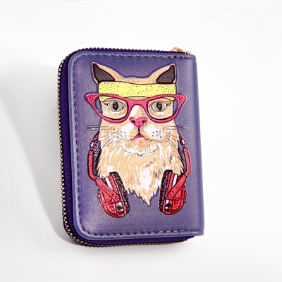 Кошелёк детский Выбражулька Cool cat, на молнии, фиолетовый