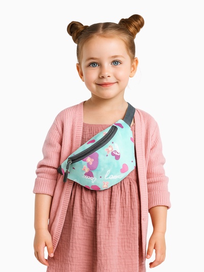 Сумка поясная детская для девочки на молнии, голубая