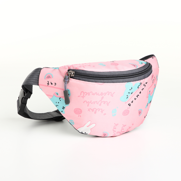 Сумка поясная детская «Милые животные», для девочки, на молнии, розовая - Фото 1