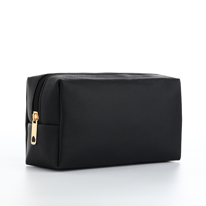 Косметичка женская на молнии, маленькая, объёмная, на подкладке, чёрная - Фото 1