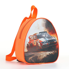 Рюкзак детский 21*9*23, отд на молнии, гоночное авто ралли, оранжевый