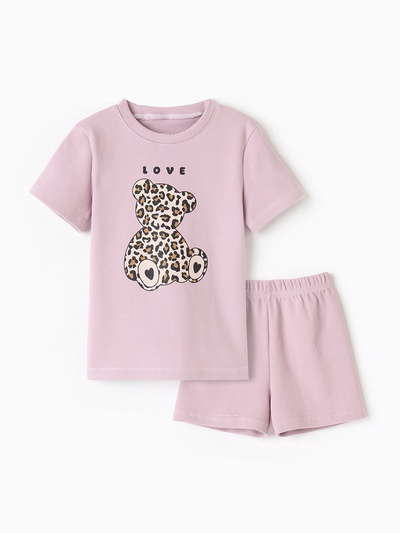 Пижама для девочки (футболка, шорты) KAFTAN: Love, лиловая, размер 32 (110-116 см)