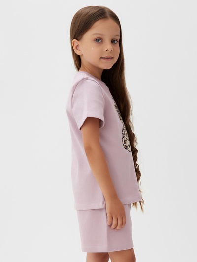 Пижама для девочки (футболка, шорты) KAFTAN: Love, лиловая, размер 32 (110-116 см)