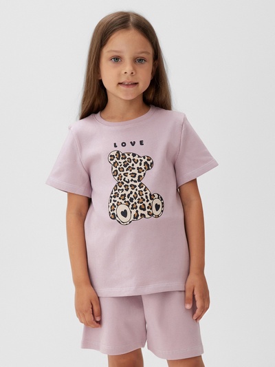 Пижама для девочки (футболка, шорты) KAFTAN: Love, лиловая, размер 34 (122-128 см)