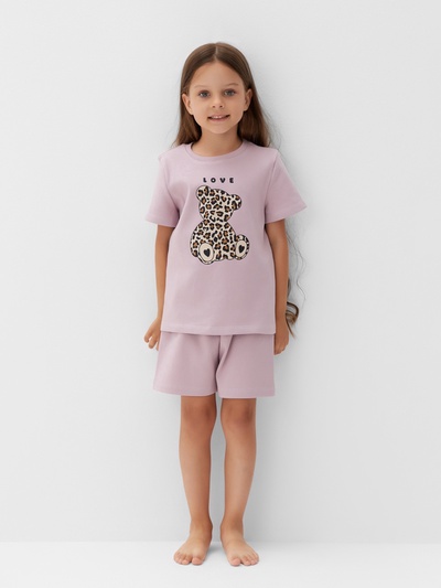 Пижама для девочки (футболка, шорты) KAFTAN: Love, лиловая, размер 34 (122-128 см)