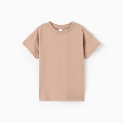 Футболка детская со спущенным плечом, бежевая, рост 128 см