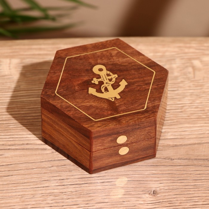 Шкатулка «Якорь», 8.5×7.5×3.5 см, дерево шишам - Фото 1