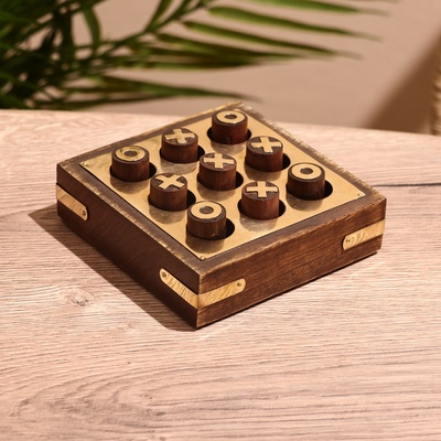 Игра настольная «Крестики-нолики», 10×10 см, дерево шишам, латунь