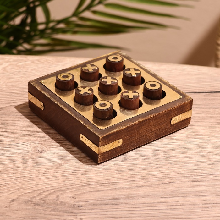 Игра настольная «Крестики-нолики», 10×10 см, дерево шишам, латунь - Фото 1