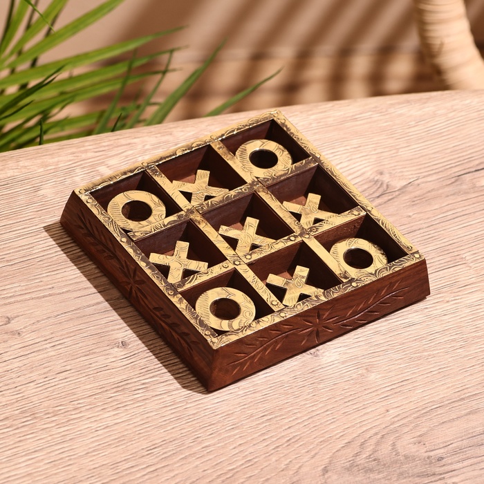 Игра настольная «Крестики-нолики», 13×13 см, дерево шишам, латунь - Фото 1