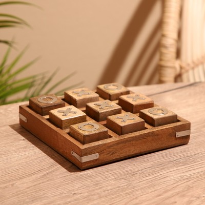Игра настольная «Крестики-нолики», 17×17 см, манговое дерево, сталь