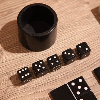 Игра настольная 3 в 1, домино, кубики, карты, полирезин, МДФ