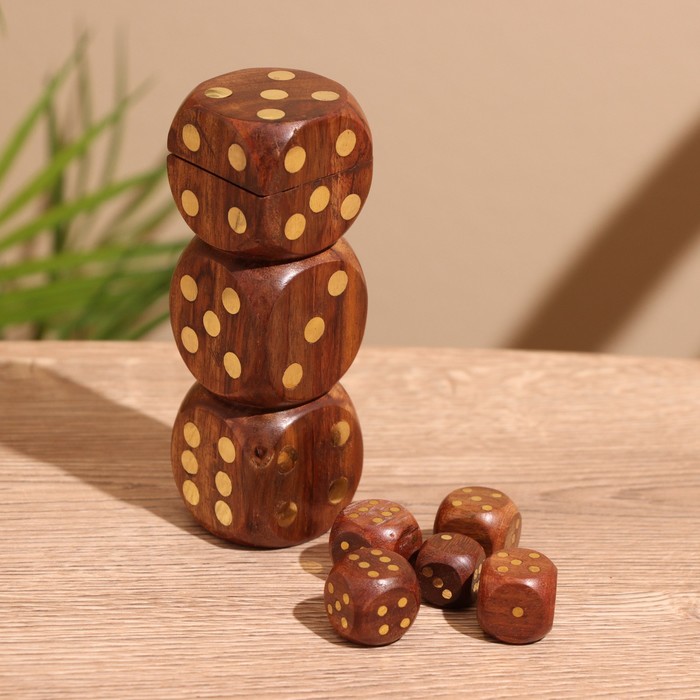 Кубики игральные в шкатулке, 12×4×4 см, дерево шишам - Фото 1