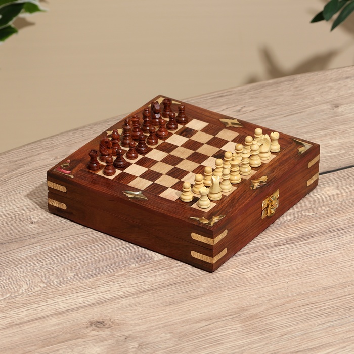 Шахматы складные, доска 20×20 см, дерево шишам - Фото 1