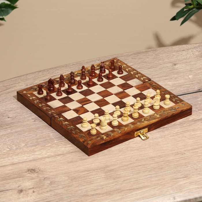 Шахматы складные, доска 25×25 см, дерево шишам - Фото 1