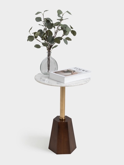 Столик кофейный, 40×40×59 см, мрамор, алюминий, дерево