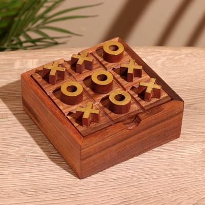 Игра настольная 2 в 1, крестики-нолики, солитёр, 11.5×11.5×5 см, дерево шишам