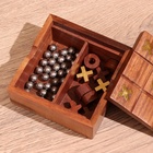 Игра настольная 2 в 1, крестики-нолики, солитёр, 11.5×11.5×5 см, дерево шишам - Фото 5